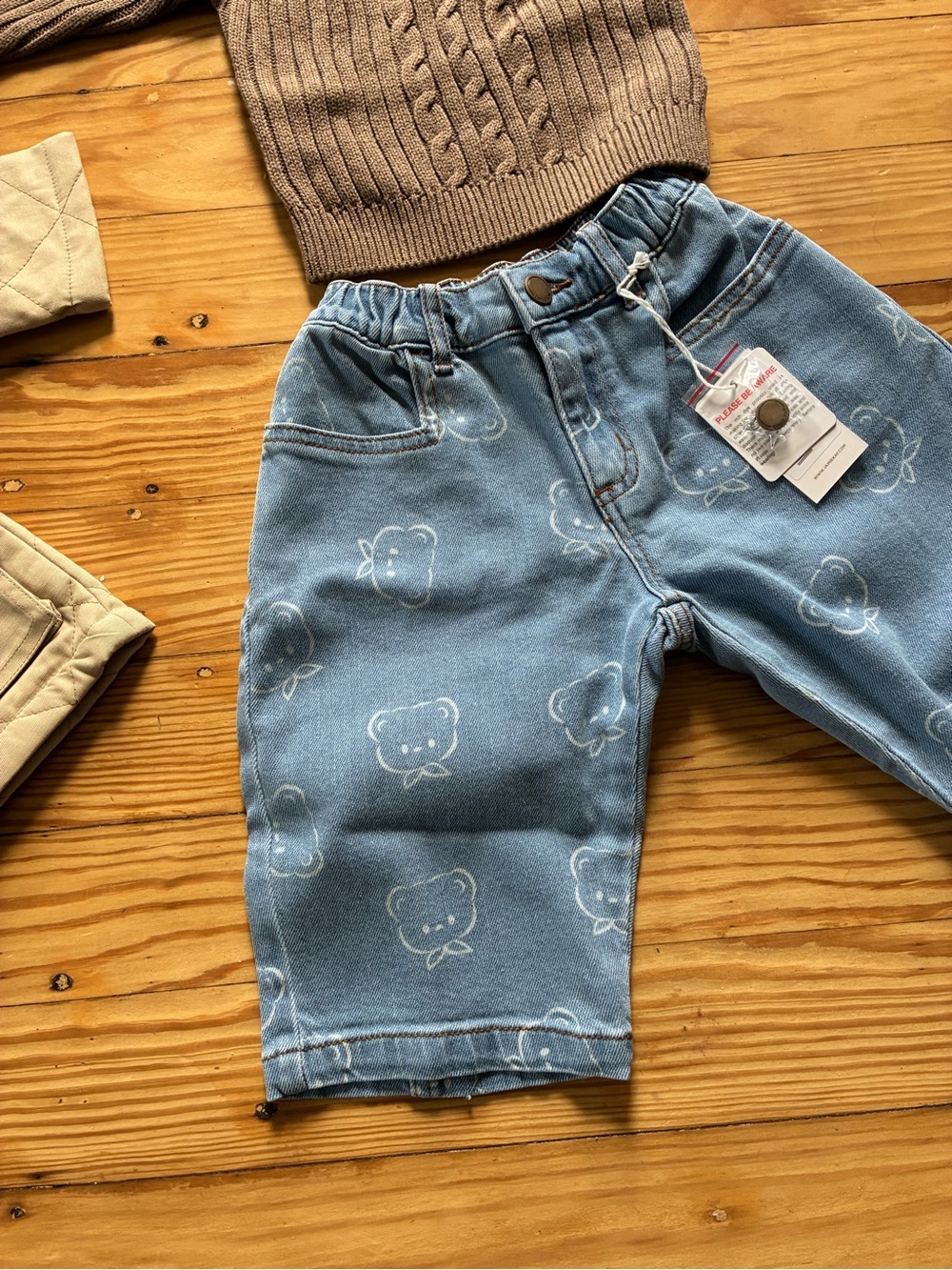 6-12 months Jamie Kay Light Blue Denim jeans with White Bear Print